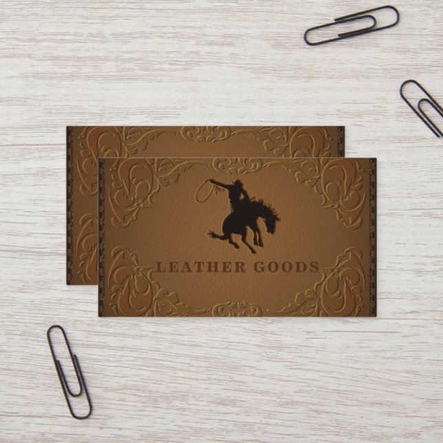 Designer Leather Rustic Western Country Horse Business Card (Front/Back In Situ)