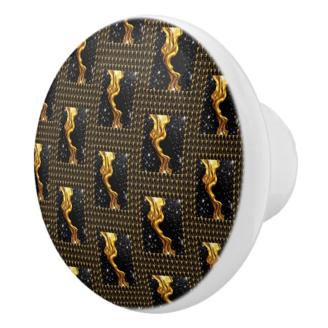 Designer Liquid Gold Black Monochrome Luxury Achem Ceramic Knob (Right)