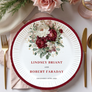 Designer Marsala Floral Eucalyptus Gold Plates