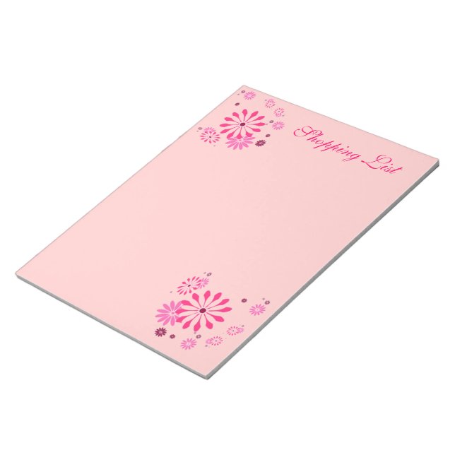 DESIGNER NOTEPADS - SHOPPING LIST - PINK FLOWERS (Angled)