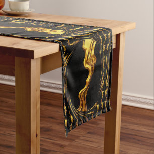 Designer Opulent Swirl Liquid Gold Black Monochrom Medium Table Runner