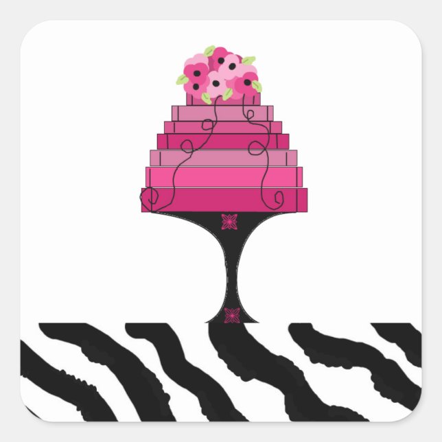 Designer Pink Cake with Zebra Print Sticker (Front)