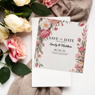 Designer Pink Flower Bouquet Save The Date