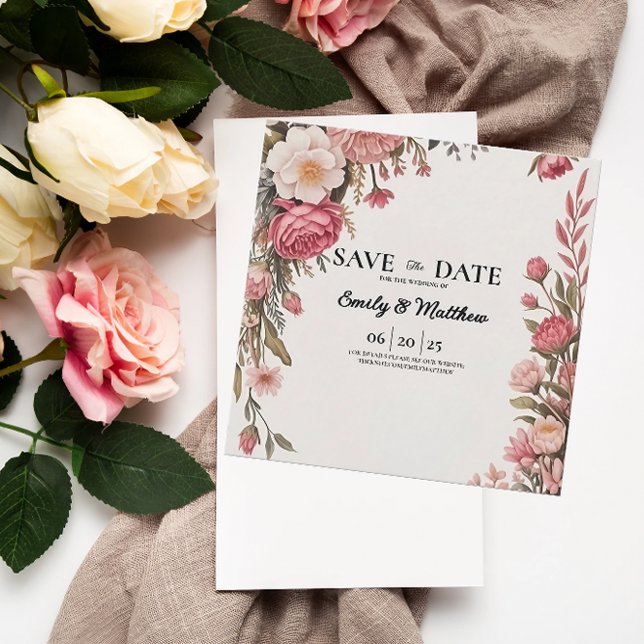 Designer Pink Flower Bouquet Save The Date (Creator Uploaded)