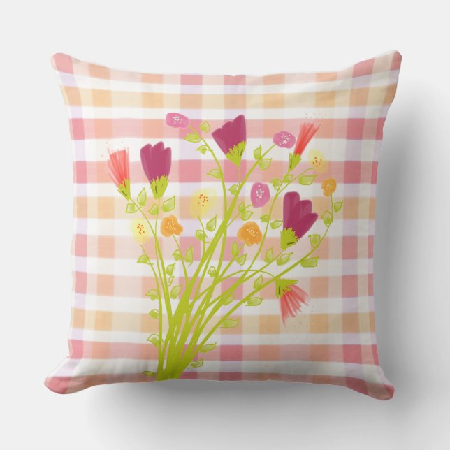 Designer Plaid and Floral Pillow (Front)