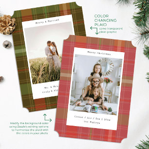 Designer Plaid Photo Color Changing Christmas Card