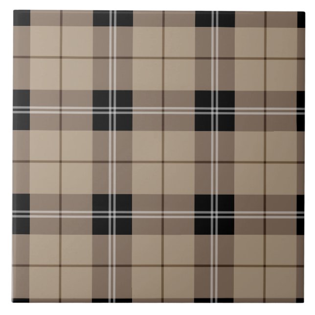 Designer plaid /tartan pattern brown and Black Tile (Front)