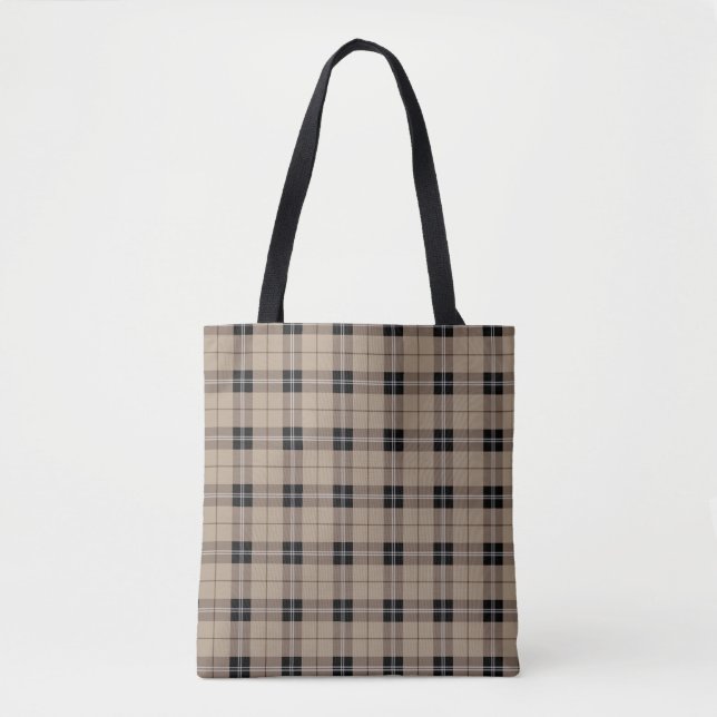 Designer plaid /tartan pattern brown and Black Tote Bag (Front)