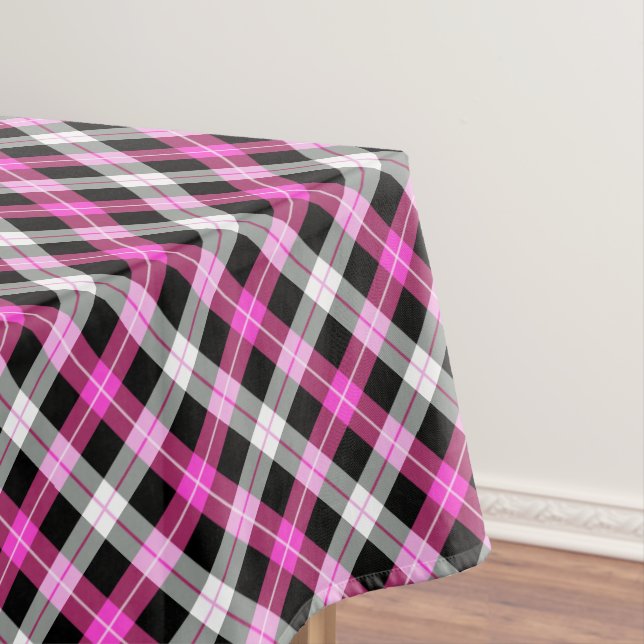 Designer plaid / tartan pattern pink and black tablecloth (In Situ)