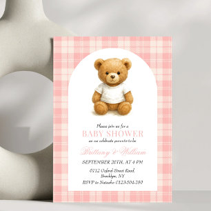 Designer Preppy Bear Plaid Baby Shower Invitation