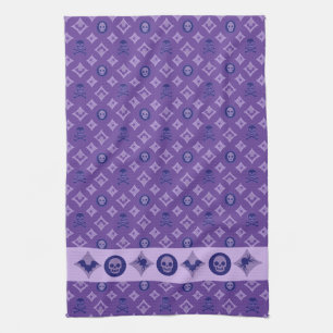 Designer Purple Halloween, Chic LV Skull Pattern Tea Towel