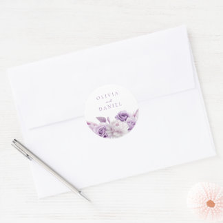 Designer Purple Lavender Floral Wedding Classic Round Sticker