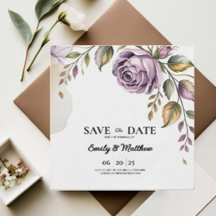 Designer Purple Rose Save The Date