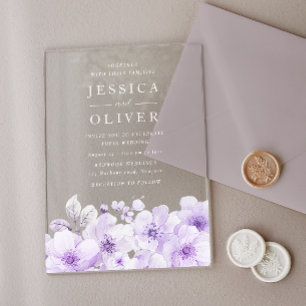 Designer Purpler Lavende Floral Wedding Acrylic Invitations