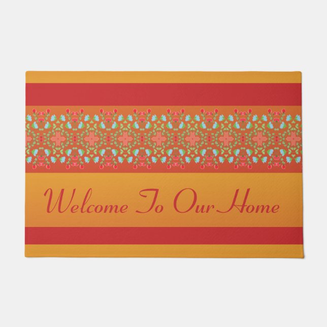 Designer Red and Gold Bold Welcome Door Mat (Front)