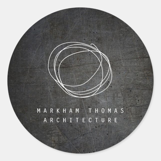 Designer Scribble Logo on Black Grunge Metal Classic Round Sticker (Front)