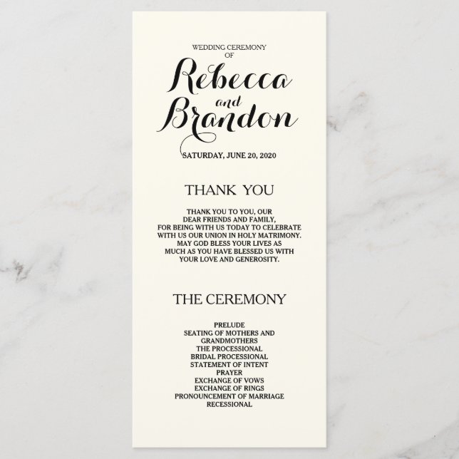 Designer Script Custom Wedding Program Programme (Front)