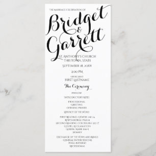 Designer Text Black and White Wedding Program Programme