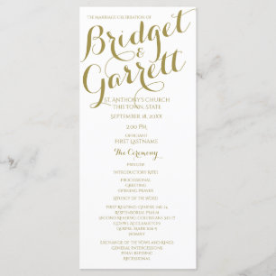 Designer Text Gold and White Wedding Program Programme