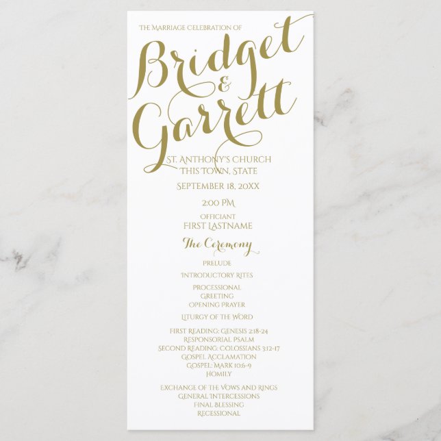 Designer Text Gold and White Wedding Program Programme (Front)