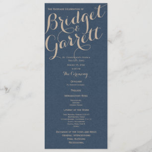 Designer Text Navy Blue Wedding program Programme