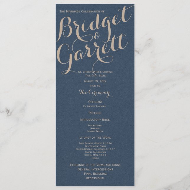 Designer Text Navy Blue Wedding program Programme (Front)