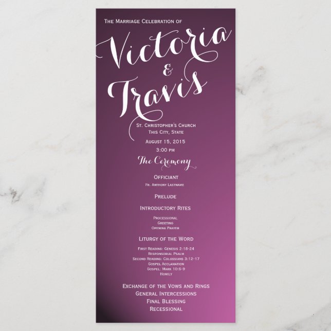 Designer Text Purple Wedding Program Programme (Front)