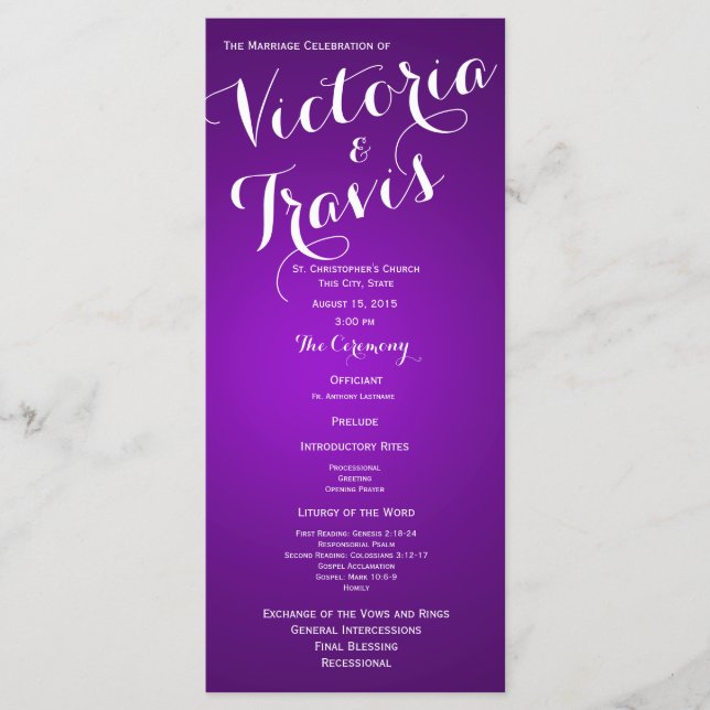 Designer Text Purple Wedding Program Programme (Front)