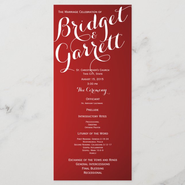 Designer Text Red Wedding Program Programme (Front)
