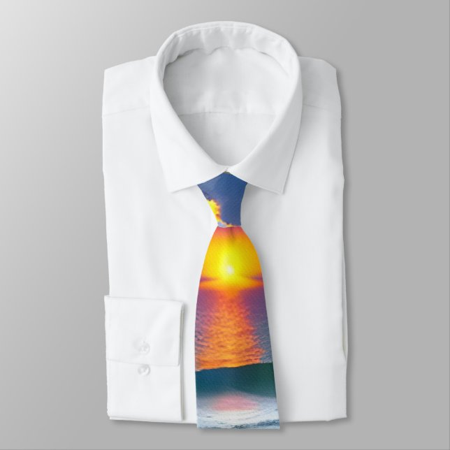 Designer Tie, Sunrise Ocean Waves Tie (Tied)