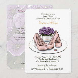 Designer Violet Flowers LGBTQ Joint Bridal Shower Invitation