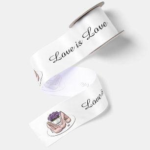 Designer Violet Flowers LGBTQ Mrs and Mrs Wedding Satin Ribbon