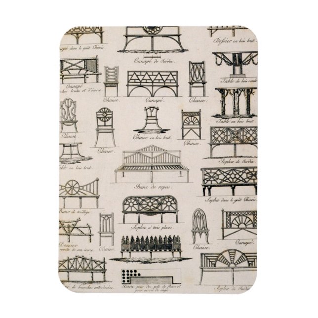 Designs for garden seats, from 'A Compendium of Dr Magnet (Vertical)