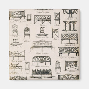 Designs for garden seats, from 'A Compendium of Dr Magnet