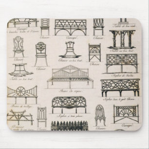 Designs for garden seats, from 'A Compendium of Dr Mouse Mat