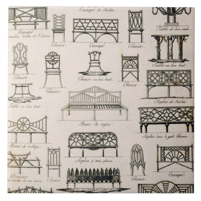 Designs for garden seats, from 'A Compendium of Dr Tile (Front)