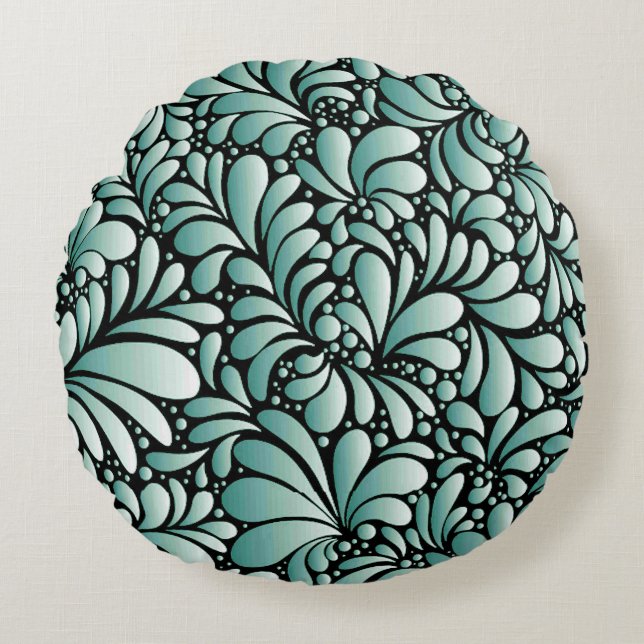 Desirable Fleur Pattern in Minty Green Round Cushion (Front)