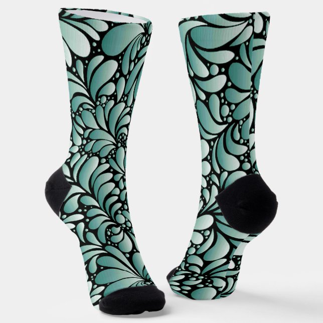 Desirable Fleur Pattern in Minty Green Socks (Angled)