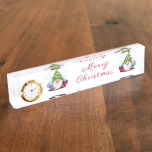 Desk Accessories Plate with Clock Christmas Gnome