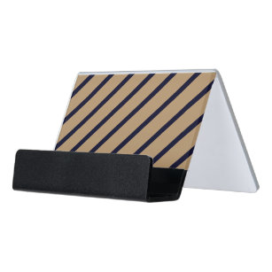 Desk Card Holder Gold with Dark Blue Stripes