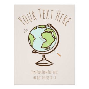 Desk Globe. Geography Teacher. Gift template. Poster