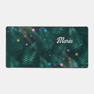 Desk Mat in Hunter Green Leaves & Dots