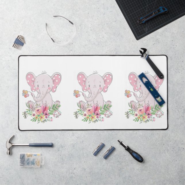 Desk Mat Pink Elephant Floral  (Workstation)