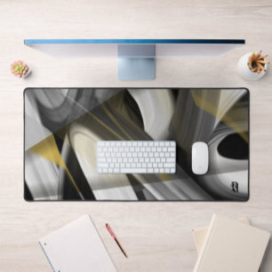 Desk Mat Trend Abstract Art Black White Gold