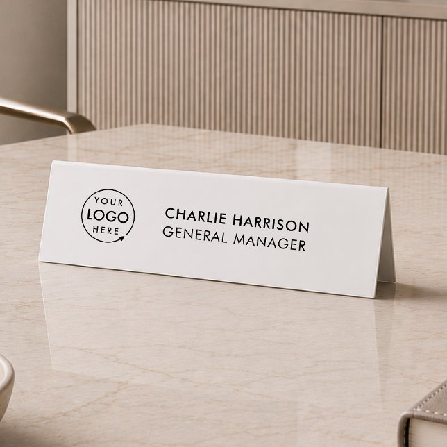 Desk Name Plate | Custom Logo Table Tent Sign (Company branded nameplate table tent desk signs for small business employee & office signage.)