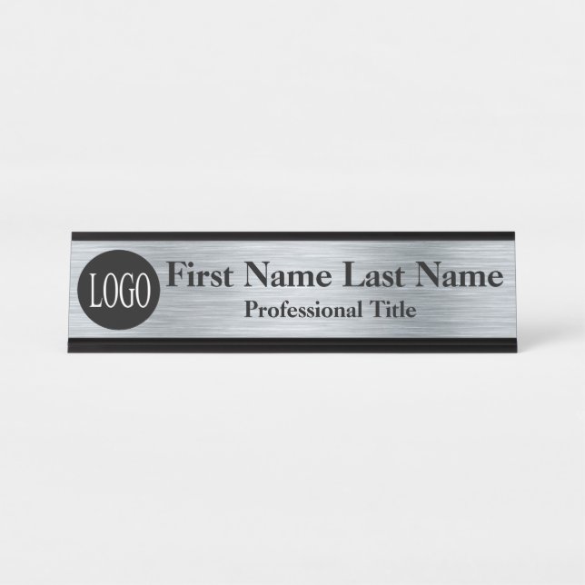 Desk Name Plate Silver Colour Logo Sign (Front)