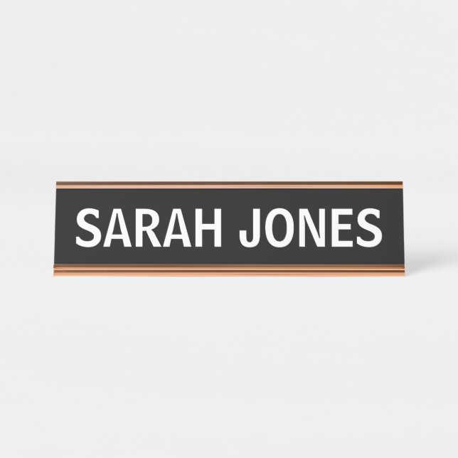 DESK NAME PLATE SIMPLE BASIC CUSTOM GOLD TRIM (Front)