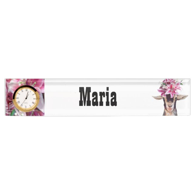 Desk Name Plate w/ Clock Option Lilly the Goat (Front)