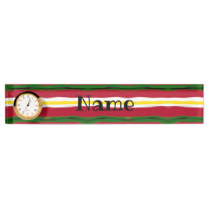 Desk Name Plate w/ Clock Option -Red/Green/Black