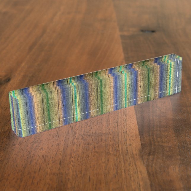 Desk Name Plates blue and green wood (Side)